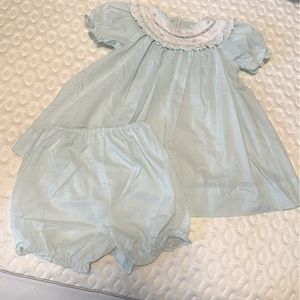 Petit Ami - Hand Embroidered - Toddler Dress - Size 9 M - Mint and White
